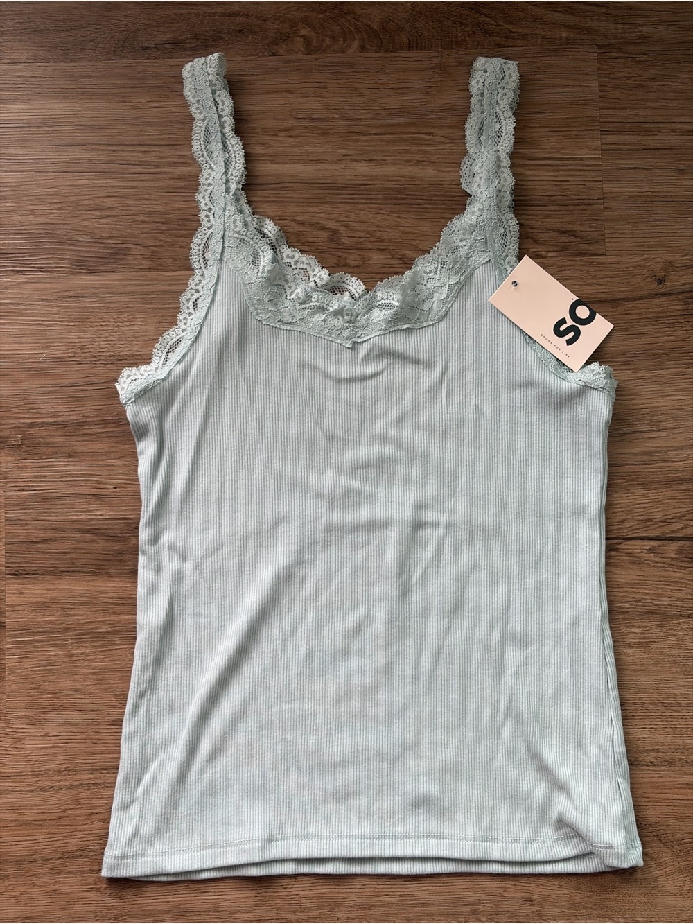 NWT SO Juniors The Favorite Tank Baby Blue Ribbed Lace Trim Size M